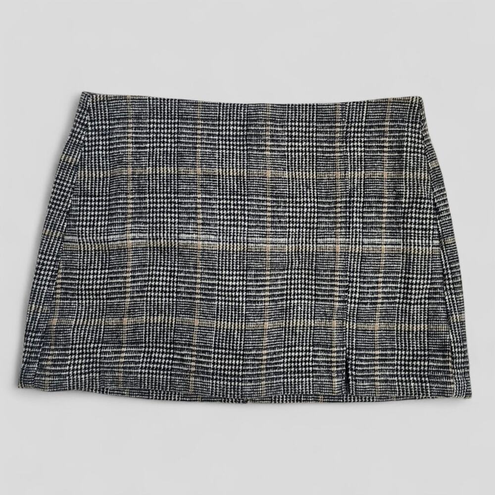 American Eagle NWT Gray And Brown Plaid Hi-Rise Mini Skirt 10